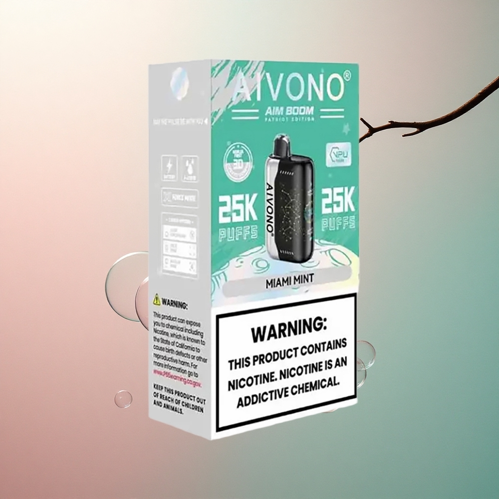 Aivono Aim Boom 25000 Puffs Mint iz Miamia s 650mAh baterijom i 0% nikotina